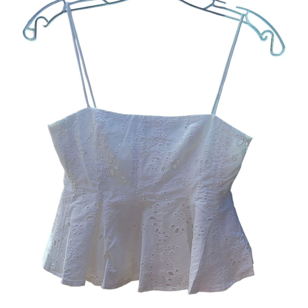 Zara Woman White Embroidered Eyelet Peplum Crop Top XS - Picture 6 of 14